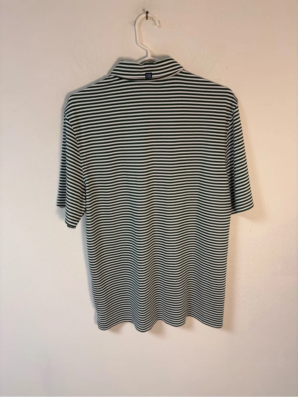 Cutter& Buck Classic Men’s Green & White Stripe Polo Shirt Golf Medium